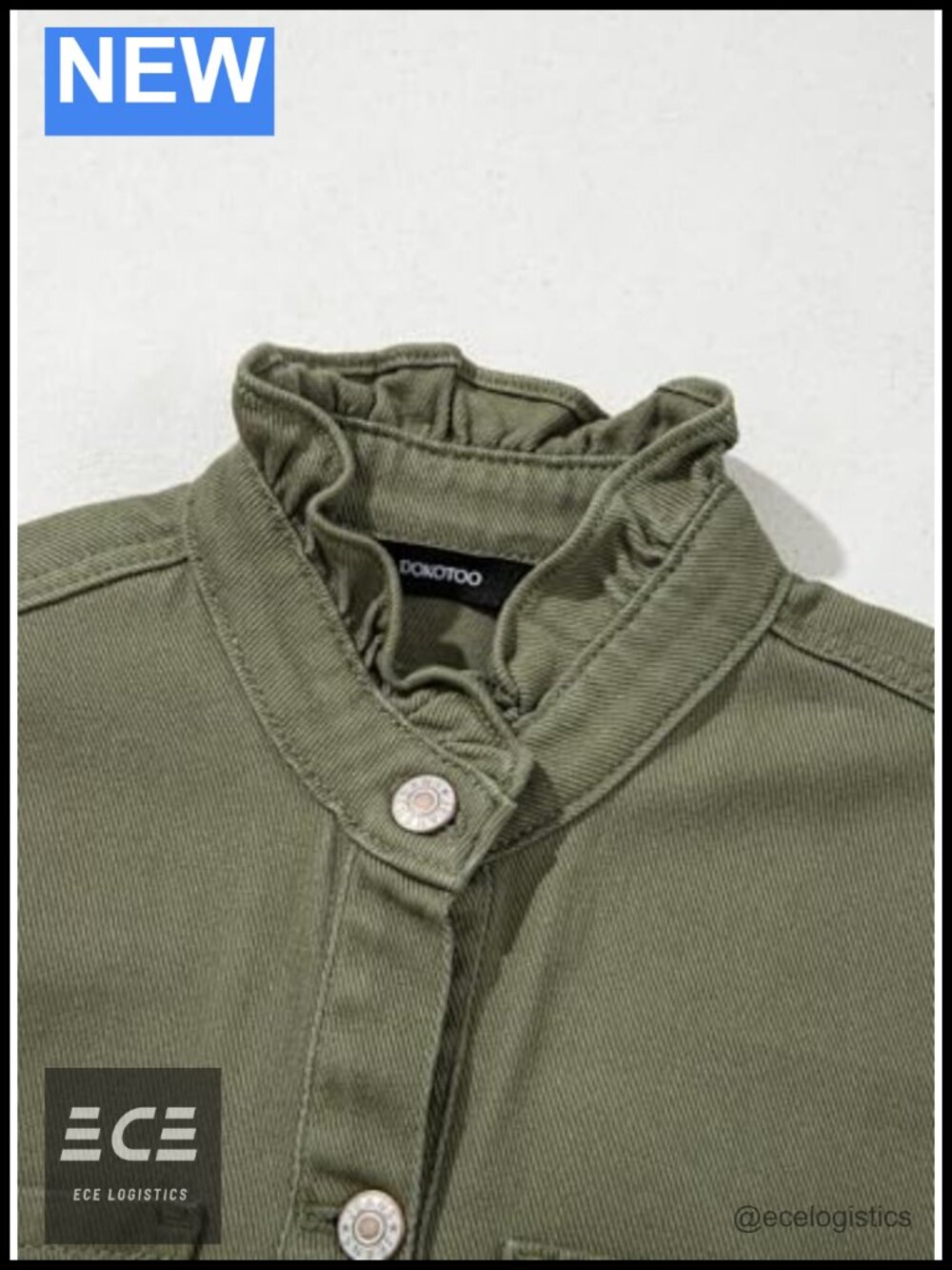 Button Down Ruffle Oversized Cropped Denim Jacket - Picture 5 of 6